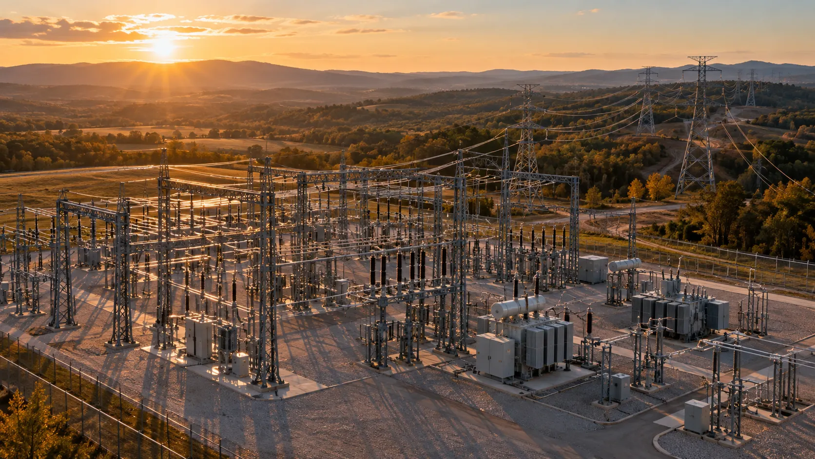 Generic electric substation and transmission infrastructure illustration